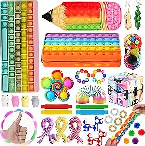 41pcs Fidget Packs Fidget Toy Set Fidget Toys Pack with Sensory Rainbow Calculator Keyboard Pop in It Pencil Pen Case Planet Dimple Fidget Pack Cheap Fidget Block Set (40 pcs Fidget Packs 1)