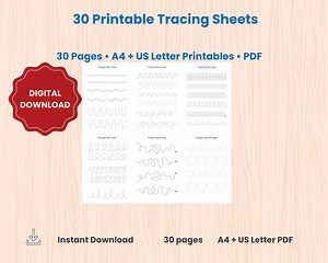 30 Printable Tracing Sheets for Kids – Pre-writing Workbook, Line Tracing, Shape Tracing, Fine Motor Skills Practice, PDF A4 & US Letter - Etsy
