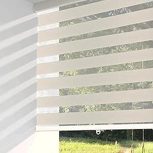 ShadesU Cordless Zebra Blinds – Light Filtering Dual-Layer Window Shades for Privacy (Cream Color) (Maximum Height 72") (Width 53")