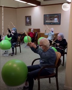 Seniors turn exercise into fun with drum sticks and stability balls