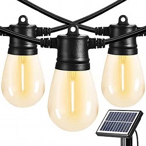 SUNTHIN Outdoor Solar String Lights, 48ft Solar Patio Lights with USB Rechargeable, Waterproof & Shatterproof Solar Powered Bulbs for Yard, Porch, Garden, Pool, Party, Camping