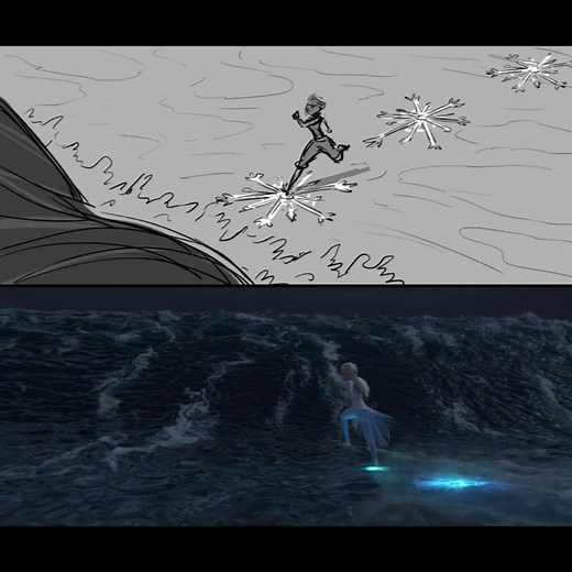 Watch Elsa’s journey across the Dark Sea evolve from storyboard to final frame. #Frozen2 is now on Digital & Movies Anywhere and Blu-ray 2/25: bit.ly/DisFrozen2 🎨: Marc Smith, Director of Story | Walt Disney Animation Studios