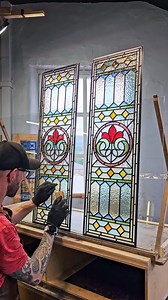 Completed this rather handsome pair of door panels and it's my birthday today 🥳! I've made these stained glass windows ready to be encapsulated inside double glazed units and they'll be fitted in the new front door of my clients Victorian terraced house in Manchester. 43 today 🎂. Happy weekend everyone 🍻 #stainedglass #frontdoor #renovationproject | Light Leaded Designs