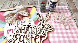 19K views · 751 reactions | Let’s make a cute Happy Easter bunny sign, using a sign from Dollar Tree! I love how this turned out, it was super easy to make and is adorable! #easter #dollartree #diy | Creating Through Chaos | Facebook