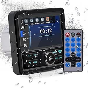 Geloo Boat Radio Marine Stereo Receiver-Waterproof Digital Media MP5 Player with 4.1" LCD Display For Watching Video, Wireless Connection, AM/FM Tuner, AUX USB Preset EQ Subwoofer, Multi-Color Buttons