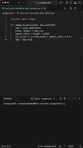Stop Using Libraries For THIS in Python! #programming #python #coding Stop bloat-coding and start actually building. 🛑 I got roasted for using a library to make ASCII art, so today we’re doing it the right way—from scratch. No wrappers, no shortcuts, just pure Python logic and some simple math. Watch how we map pixels to characters, fix aspect ratios, and turn any image into terminal art using nothing but raw code. If you’re still relying on massive libraries for simple tasks, you’re doing it w