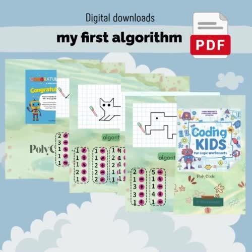 Coding for Kids Worksheets | Printable Logic Games, Algorithm Activities, Graphical Dictation | Unplugged Coding PDF - Etsy