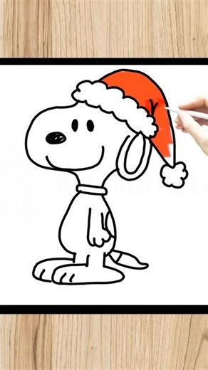 Easy drawing of Snoopy with a Christmas hat 🎄✨ | Step by step for kids