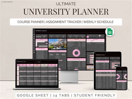 Student Planner Google Sheets Template Academic Dashboard, GPA Calculator, Assignment Tracker, Task Manager finance planner course tracker