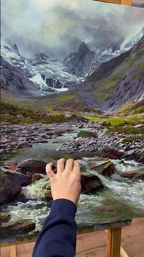 PAINTING A RIVER SIDE MOUNTAIN SCAPE || OIL PAINTING BY erlanbek.art