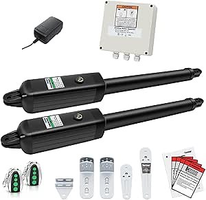 TOPENS AD5 Automatic Gate Opener for Medium Duty Dual Swing Gates Up to 16ft per Arm, Dual Swing Gate Operator Battery Powered with Remote Control Kit Gate Motor Solar Compatible