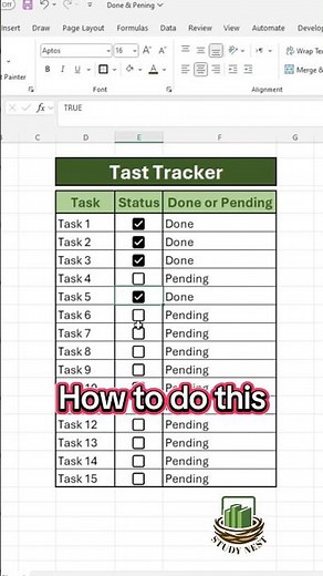 Task Tracker in Excel | Checkbox + IF Function | Auto Complete Task | Study Nest