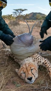 Rescue Team Saves Cheetah from Giant Slug on Its Back A heroic cheetah fights desperately as a giant slug latches onto its back, leaving it immobilized and in distress. Witness the dramatic rescue mission as a dedicated team rushes to save the struggling animal from this bizarre and sticky predicament! #animalrescue #savannahrescue #cheetah #wildliferescue #savannahwildlife #wildlifeheroes #savannahheroes | Hope for Wildlife