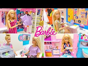 バービー モーニングルーティン ベッドルーム クローゼット / Barbie House Bedroom Morning Routine