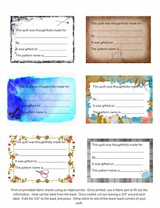 Printable Quilt Labels, Downloadable Quilt Labels, Fabric Sew on Quilt Labels, Printable Heirloom Quilting Labels, Quilt Labels to Sew On - Etsy