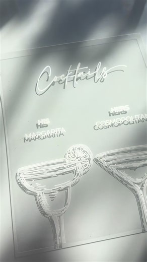 “Handdrawn” Acrylic Signature Cocktail Sign 🍸 Leave it to your Cricut to fool anyone into believing you did this freehand! ✨Materials linked on my LTK! #diywedding #weddingdiy #cricutmaker #signaturedrinks #signaturedrinksign