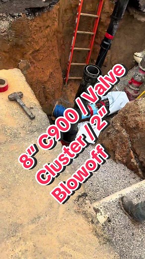 Installing 8” PVC C-900 pipe, Valve cluster, Tie-in sper with 2” Blowoff. #watertothepeople #waterforthepeople #bringingwatertothepeople #makingwaterwet #makingwaterwetter #drinkingwater #backfill #backfilling #structuralbackfill #rockbackfill #granular #granularbackfill #8inchc900 #gatevalve #gatevalves #8inchgatevalve #valvecluster #installingwaterpipes #watermaininstallation #watermaininstall #trenchbox #trenchboxs #trenchboxsafety #trench #sawcut #sawcutting #c900 #pvcc900 #pvc #pipe #union 