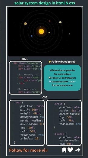 How to Create Solar System in HTML & CSS 🚀 | Coding Shorts