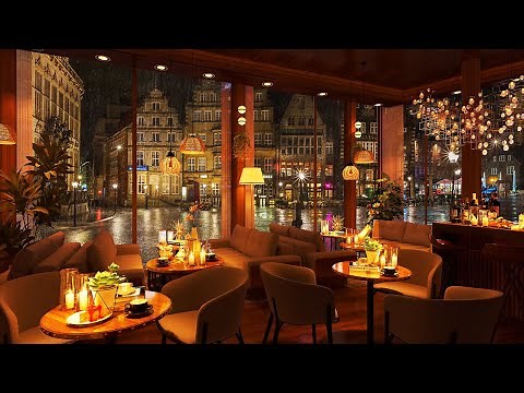 Rainy Night & Relaxing Jazz Music | 4K Coffee Shop | Smooth Piano Jazz Music for Study, Work, Sleep