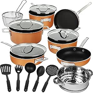 Gotham Steel Stackmaster Nonstick Pots & Pans Set, 17 Piece Copper Stackable Space Saving Cookware Set, As Seen on TV Cookware, PFOA Free, Oven & Dishwasher Safe 2021 Model