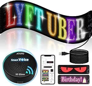 Programmable LED Sign with AI-Voice Control - 19.4''x 4.3'' Scrolling USB 5V Flexible Led Sign for Car, ATOTOEXCEL Bluetooth App Control Custom Text Pattern Animation LED Display for Car Store