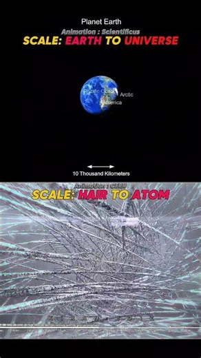 Scale: Earth to Universe vs Hair to Atom 💀🥶| #space #video #shorts