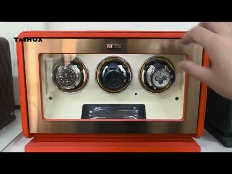 Black/Green/Orange Leather 3 Watch Winder Box