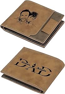 Gifts for Fathers Day Personalized Wallets for Men Custom Photo Wallets for Dad Engraved Kids Names Leather Wallet Gifts for Dad from Daughter, Son, Wife (Color 1, 2 Names)
