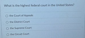 What is the highest federal court in the United States?the Cou... | Filo