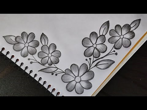 How to draw flower border design | Project design by pencil|A4 sheet/front page design|flower design