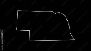 2D Map of state Nebraska, Nebraska map white outline, Animated close up map of Nebraska USA