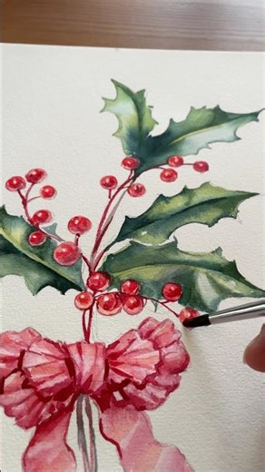 Peaceful Watercolor Holly Illustration 🌿 | Step-by-Step Painting