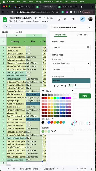 How to conditionally format based on a custom formula in Google Sheets! #conditionalformatting #customformula #worksmartnothard #work #googlesheetstutorial #googlesheetstips #learngooglesheets #googlesheets #gsheets #data #excel #spreadsheet #dataanalytics #revops #learnontiktok