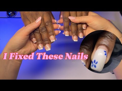 SHARP SQUARE AND FRENCH MANICURE NAILS (Transformation of Damaged Nails)