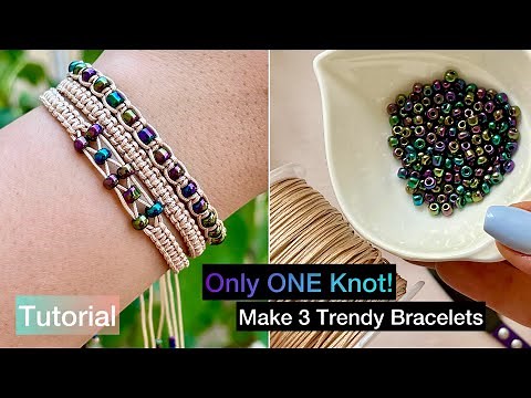 DIY Macrame Bracelet Set | Easy Tutorial Using Only One Knot! (Beginner Friendly + Free Pattern)