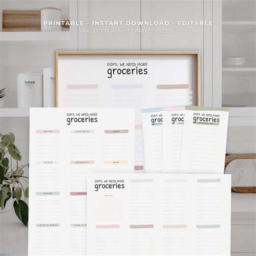 Editable Grocery List Template: Printable Food Shopping Planner (a4/letter) (digital Download) - Etsy