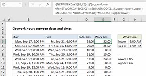 Get work hours between dates and times