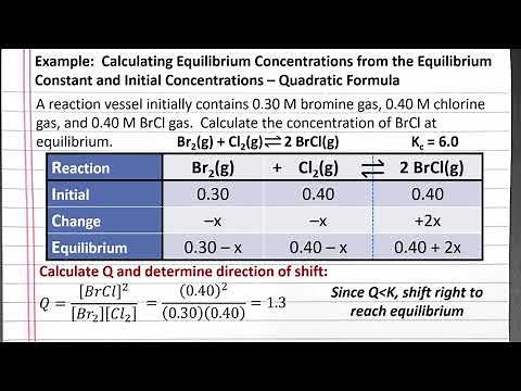 CHEM 201: Calculating Equilibrium Concentrations from K and Initial Values – Quadratic Formula