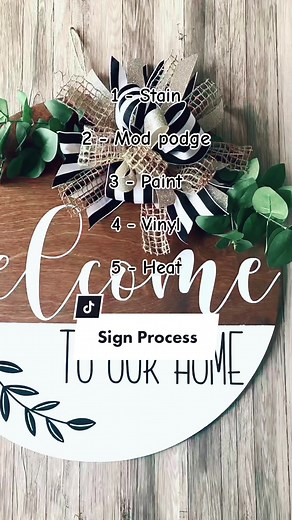 Secret sign tips are here! Stain, mod podge, paint, vinyl, heat… that’s it! DO NOT skip the mod podge step, that will make the difference between a successful craft project and a frustrating one!😜 #woodenroundsign #roundsigntutorial #signtutorial #signtipsandtricks #diytipsandtricks