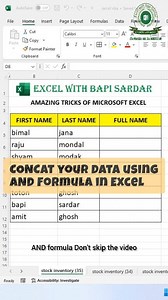 2.4K views · 14 reactions | AND FORMULA | CONCAT your Data using AND Formula in Microsoft Excel  #excel #exceltips #exceltricks #exceltutorial #spreadsheet #excelfunction #excelformula #data #shorts #concat #fullname #andformula #fbviral | learn Excel with Bapi Sardar | Facebook