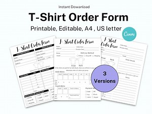 T-shirt Order Form Template, Shirt Business Form, Shirt Order Form, Craft Order Form, Custom T Shirt Order Form, Fillable Order Form, Canva - Etsy