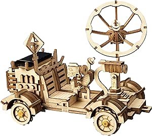 ROKR Mechanical Models,3-D Wooden Puzzle,Solar Energy Powered Cars-Moveable DIY Assembly Toy,Mechanical Gears Constructor Kits,Brain Teaser,Best Gifts for Adults & Teens(Moon Buggy)