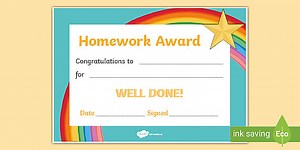 Editable Homework Award Certificate