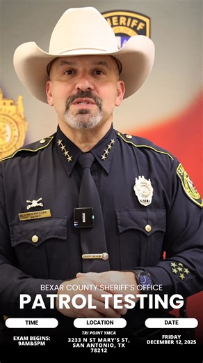 🚨 Join Us for Law Enforcement Testing – Open to the Public! 🚨 The Bexar County Sheriff’s Office is hosting a Law Enforcement Testing Event on Friday, December 12, 2025, and we’re inviting all qualified applicants to participate — with or without a Texas Peace Officer License. How to Apply: Visit BCSOCareers.com and submit your online application for: Deputy Sheriff – Law Enforcement Cadet Testing Date:Friday, December 12, 2025 Exam Times:Morning Session: 9:00 AM• Evening Session: 5:00 PM Pleas