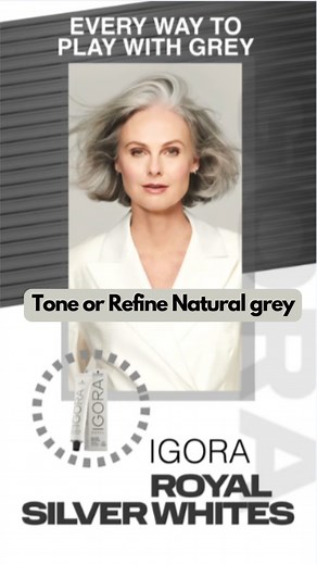159K views · 515 reactions | Are you looking to enhance natural grey hair? Tone refiners IGORA Royal Silver Whites are going to be to your go-to! When clients want to embrace their grey hair, often they still need a bit of toning or even low lights to even out or give dimension. IGORA Silver White are toners formulated specifically for grey hair! Look by @youcantgetthisfromabox #GreyHair #ToneGreyHair #GreyBlending | Schwarzkopf Professional | Facebook