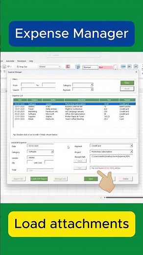 Smarter Excel Expense Tracker (With Instant PDF Viewer)