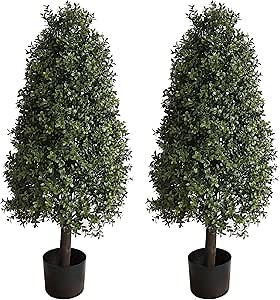 38in Artificial Boxwood Topiary Trees Potted Faux Outdoor Plants for Front Door Decor 2Pack