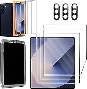 Ferilinso 3 Pack Screen Protector for Samsung Galaxy Z Fold 6 [Phone Case Friendly], Inside Anti-Spy Film with 3 Pack Back Tempered Glass + 3 Camera Lens Protector Accessories