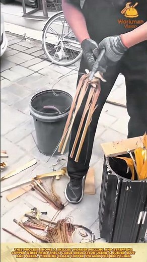 Copper Stripping Process: Skilled worker extracting copper from cable sheathing