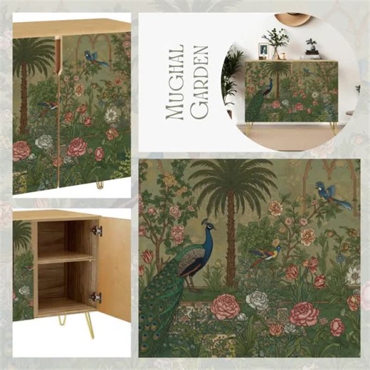 Credenza Cabinet * Ships From USA * Art Nouveau Peacock Garden Print Traditional Green Mughal Design * Wooden Sideboard Storage Unit Console - Etsy